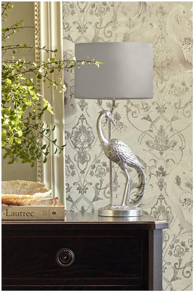 (image for) Laura Ashley Tregaron Heron Table Lamp Silver with Shade